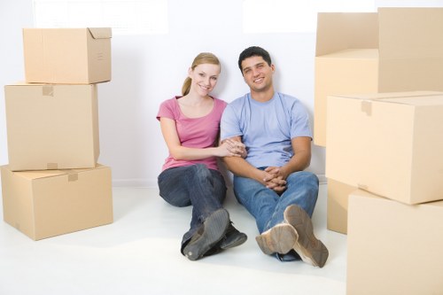 Packed boxes and furniture ready for a fast North Sheen home move