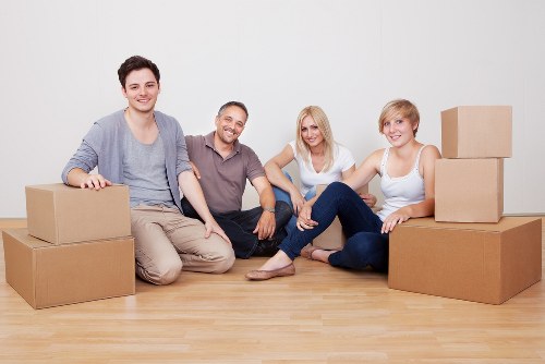 Packed furniture ready for transport during a North Sheen removal job